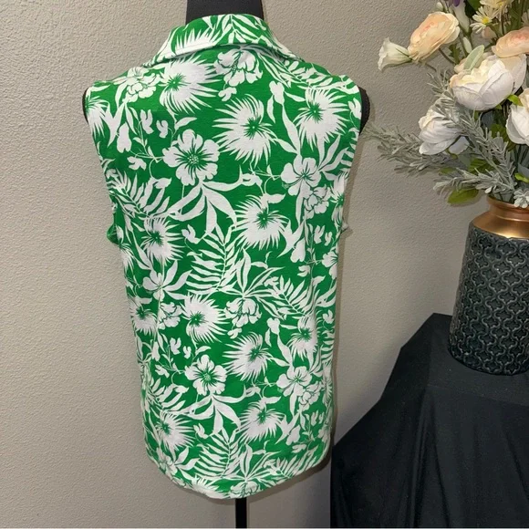 NWT Rafaella Green Tropical Sleeveless Polo Tunic Top Large - Picture 3 of 8